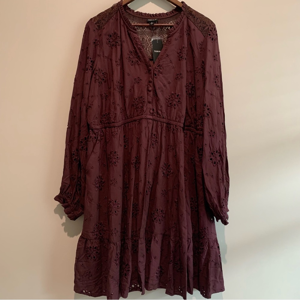 Torrid Boho Mini Eyelet Challis Purple Shirt Dress NWT Plus Size 2X